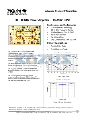 TGA1071-EPU datasheet - 36 - 40 GHz Power Amplifier