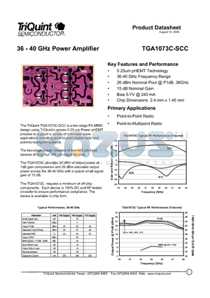 TGA1073C datasheet - 36 - 40 GHz Power Amplifier