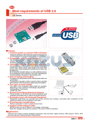 UX40-MB-5P datasheet - Meet requirements of USB 2.0