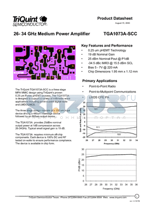 TGA1073A datasheet - 26- 34 GHz Medium Power Amplifier