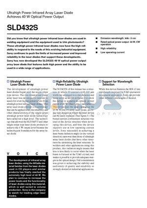 SLD432S datasheet - Ultrahigh Power Infrared Array Laser Diode Achieves 40 W Optical Power Output