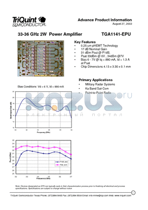 TGA1141-EPU datasheet - 33-36 GHz 2W Power Amplifier