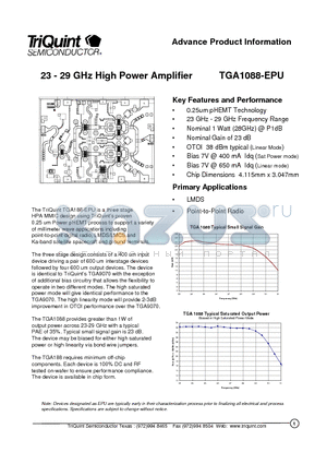 TGA1088-EPU datasheet - 23 - 29 GHz High Power Amplifier