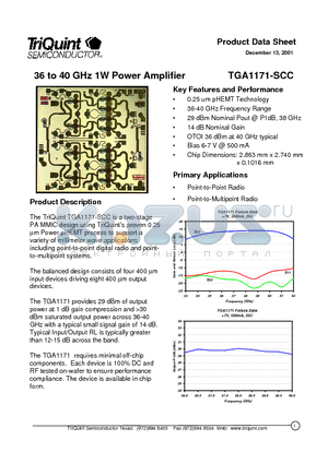 TGA1171-SCC datasheet - 36 to 40 GHz 1W Power Amplifier