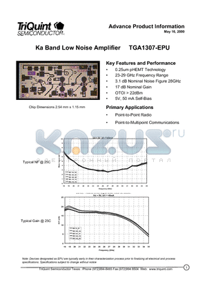 TGA1307 datasheet - Ka Band Low Noise Amplifier