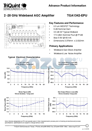 TGA1342-EPU datasheet - 2 -20 GHz Wideband AGC Amplifier