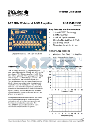 TGA1342-SCC datasheet - 2-20 GHz Wideband AGC Amplifier