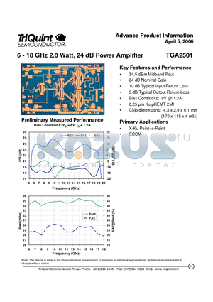 TGA2501 datasheet - 6 - 18 GHz 2.8 Watt, 24 dB Power Amplifier