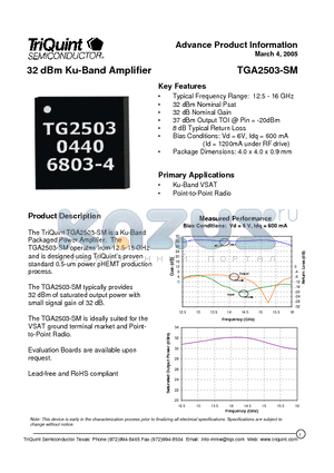 TGA2503-SM datasheet - 32 dBm Ku-Band Amplifier