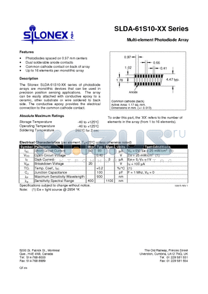 SLDA-61S10-XX datasheet - Multi-element Photodiode Array