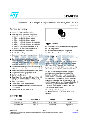 STW81101-EVB1G datasheet - Multi-band RF frequency synthesizer with integrated VCOs