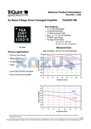 TGA2507-SM datasheet - Ku-Band 3-Stage Driver Packaged Amplifier