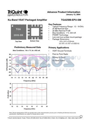 TGA2508-EPU-SM datasheet - Ku-Band VSAT Packaged Amplifier