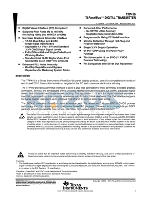 SLDS145B datasheet - TFP410 TI PanelBus DIGITAL TRANSMITTER