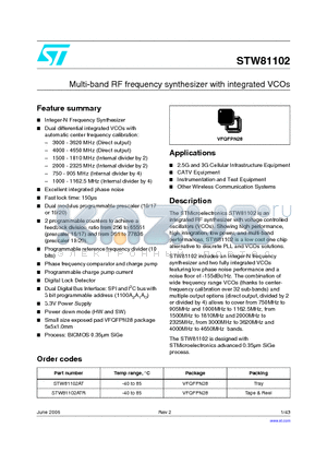 STW81102-EVB1G datasheet - Multi-band RF frequency synthesizer with integrated VCOs
