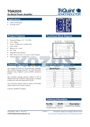 TGA2533 datasheet - Ku-Band Power Amplifier