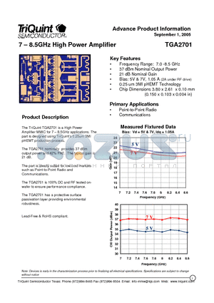 TGA2701 datasheet - 7 - 8.5GHz High Power Amplifier