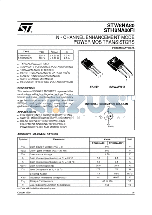 STW8NA80 datasheet - N - CHANNEL ENHANCEMENT MODE POWER MOS TRANSISTORS