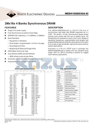 WED416S8030A12SI datasheet - 2Mx16x 4 Banks Synchronous DRAM