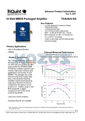 TGA2923-SG datasheet - 10 Watt MMDS Packaged Amplifier