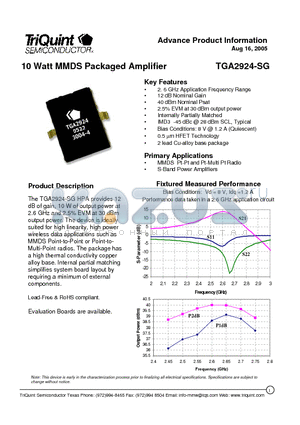 TGA2924-SG datasheet - 10 Watt MMDS Packaged Amplifier
