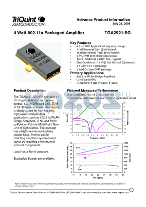 TGA2921-SG datasheet - 4 Watt 802.11a Packaged Amplifier