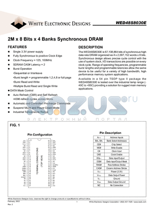 WED48S8030E10SI datasheet - 2M x 8 Bits x 4 Banks Synchronous DRAM