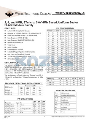 WED7F325ZXEBSN12C datasheet - 2, 4, and 8MB, STmicro, 5.0V 4Mb Based, Uniform Sector FLASH Module Family