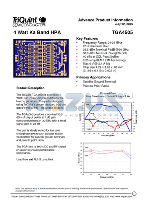 TGA4505 datasheet - 4 Watt Ka Band HPA
