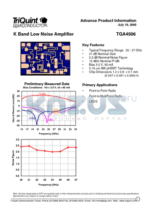 TGA4506 datasheet - K Band Low Noise Amplifier