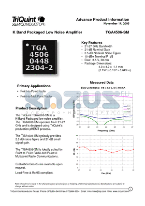 TGA4506-SM datasheet - K Band Packaged Low Noise Amplifier