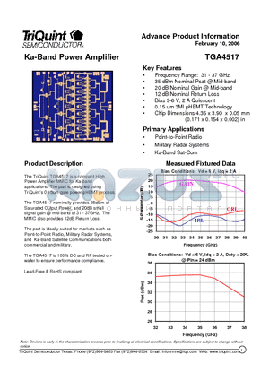 TGA4517 datasheet - Ka-Band Power Amplifier