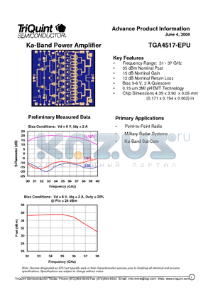 TGA4517-EPU datasheet - Ka-Band Power Amplifier