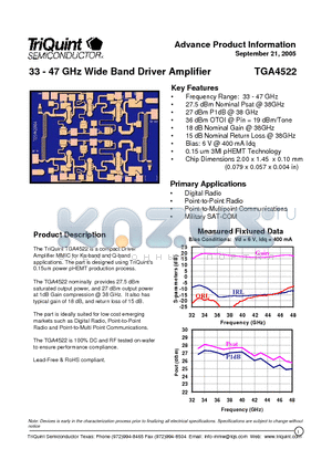 TGA4522 datasheet - 33 - 47 GHz Wide Band Driver Amplifier