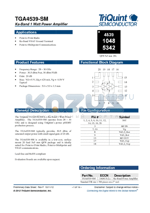 TGA4539-SM datasheet - Ka-Band 1 Watt Power Amplifier