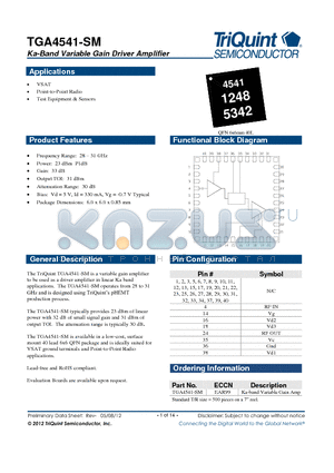 TGA4541-SM datasheet - Ka-Band Variable Gain Driver Amplifier