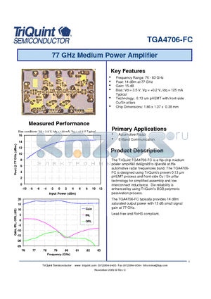 TGA4706-FC datasheet - 77 GHz Medium Power Amplifier