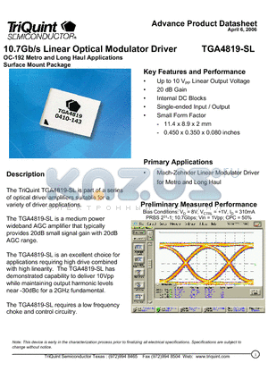 TGA4819-SL datasheet - 10.7Gb/s Linear Optical Modulator Driver