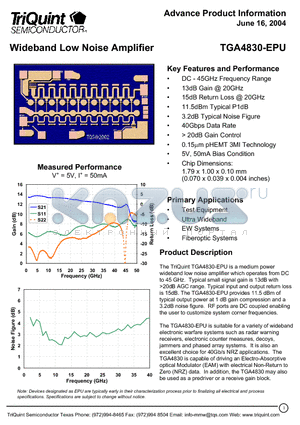 TGA4830-EPU datasheet - Wideband Low Noise Amplifier