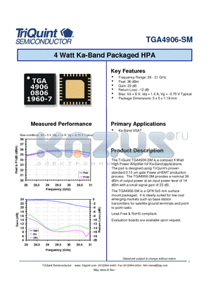 TGA4906-SM datasheet - 4 Watt Ka-Band Packaged HPA