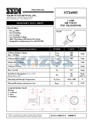 STX6905 datasheet - 1 AMP 600 VOLTS PNP TRANSISTOR