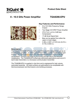 TGA8286 datasheet - 8 - 10.5 GHz Power Amplifier