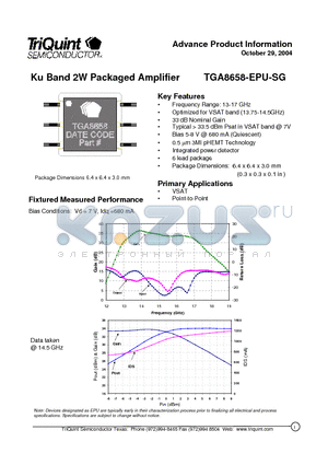 TGA8658-EPU-SG datasheet - Ku Band 2W Packaged Amplifier
