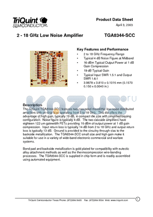 TGA8344-SCC datasheet - 2 - 18 GHz Low Noise Amplifier