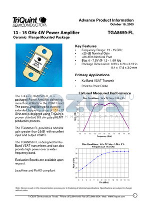 TGA8659-FL datasheet - 13 - 15 GHz 4W Power Amplifier