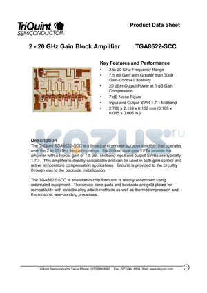 TGA8622 datasheet - 2 - 20 GHz Gain Block Amplifier