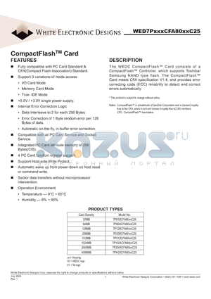 WED7P032CFA8001C25 datasheet - CompactFlashTM Card