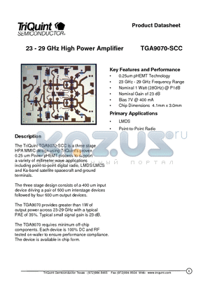 TGA9070 datasheet - 23 - 29 GHz High Power Amplifier