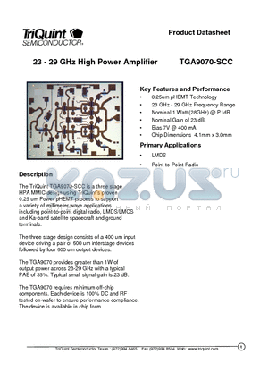 TGA9070-SCC datasheet - 23 - 29 GHz High Power Amplifier