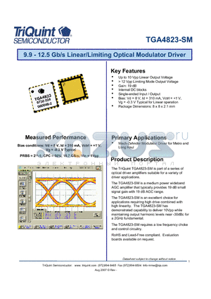 TGA4823-SM datasheet - 9.9 - 12.5 Gb/s Linear/Limiting Optical Modulator Driver